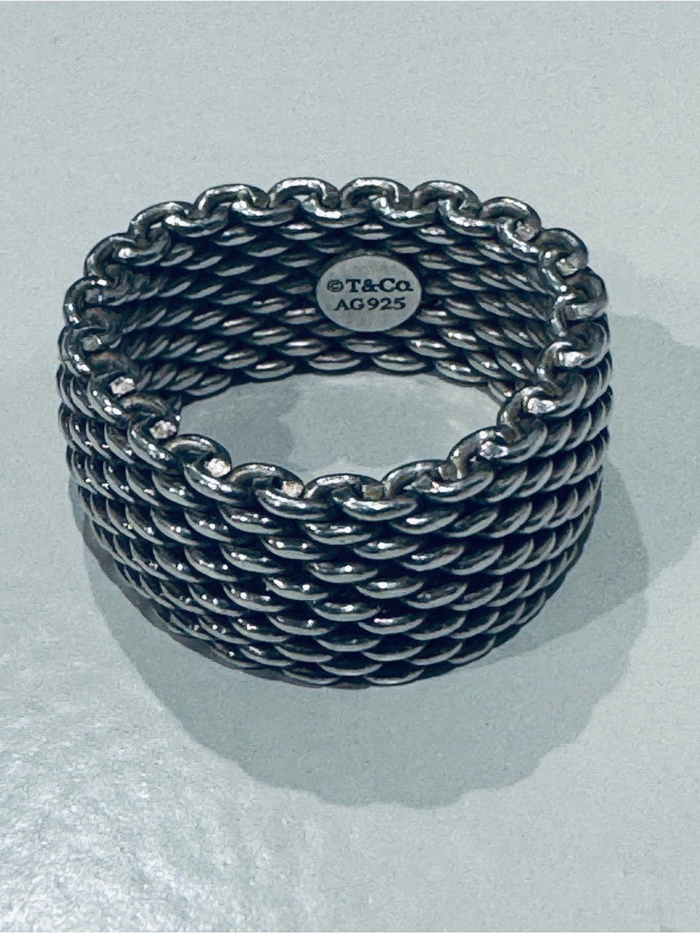 Tiffany & Co. Somerset Mesh Ring Silver Chain-Link Wide Band Ring